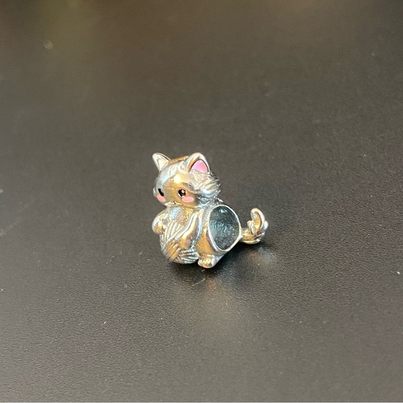 925 Sterling Silver Cat Pandora Style Charm with Pink Accents - Picture 1 of 4